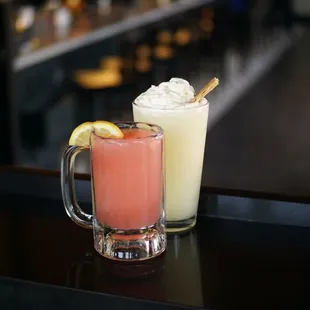 two beverages on a bar