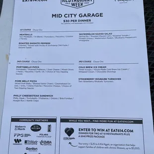 Restaurant Week menu July 2021