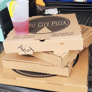 Loaded up on pizza to-go