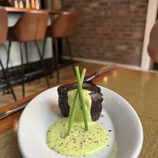 Petite steak with a delicious sauce