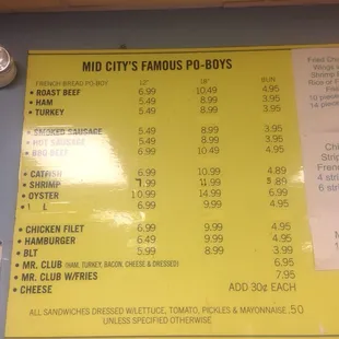 PO boy menu