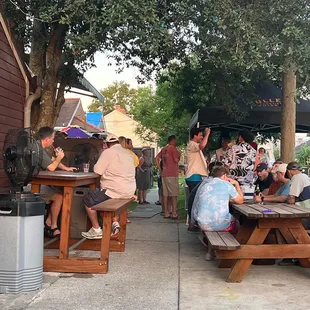 Sidewalk seating and crawfish