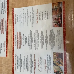 Back of menu