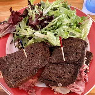Reuben and fresh greens