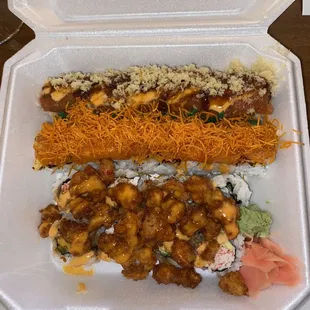 Front to back: Popcorn Lobster roll, Bryan roll, Spicy Dream roll