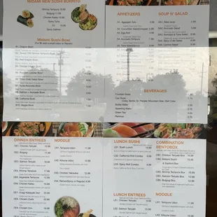the menu for the restaurant