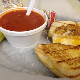 Monday's Special...Grilled Triple Cheese with Cup of Tomato Basil Soup and Soda