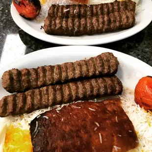 Kubideh with rice and tahdig.