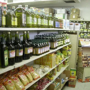shelves of olive oil and other products