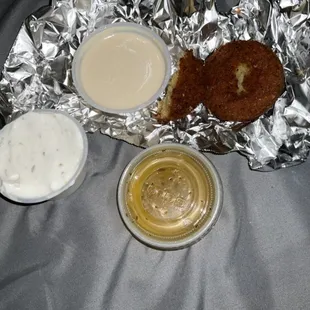 Vinaigrette, tahini sauce, and tzatziki