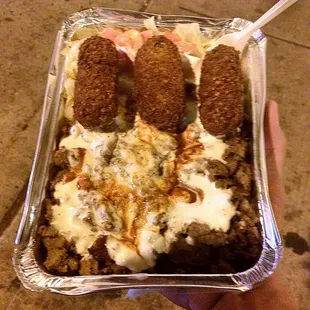 Lamb over rice w/falafel