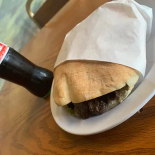 Beef shawarma pita sandwich