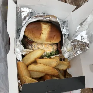 Middle James burger with fries