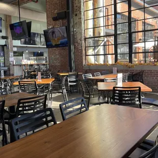 Middle James Brewing has a nice dining room with large windows.