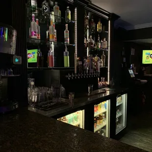 a bar with a television in the background
