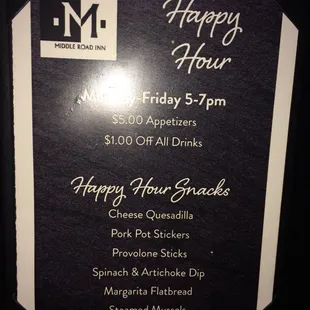 Happy hour menu