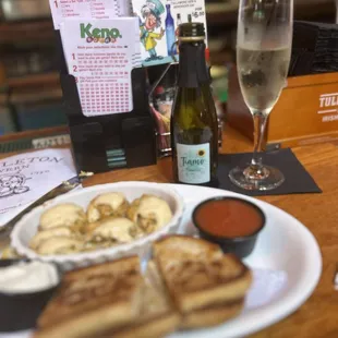 My drink, crab balls and bread!