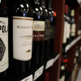 a row of wine bottles