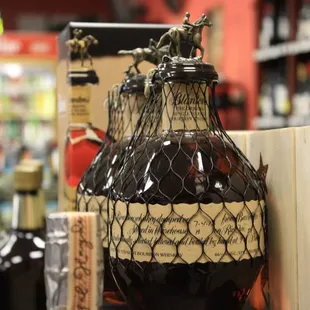 a bottle of wine on display