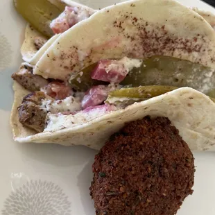 Chicken Shawarma Tacos and Falafel (1 ea)