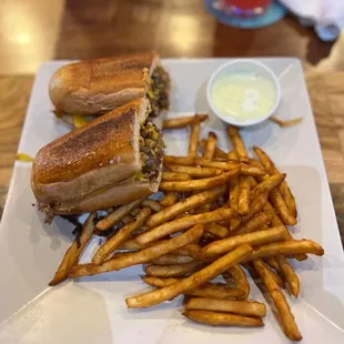 a sandwich and fries