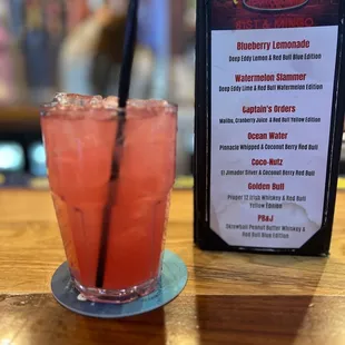 a drink and menu