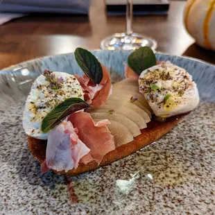 Burrata and compressed pear
