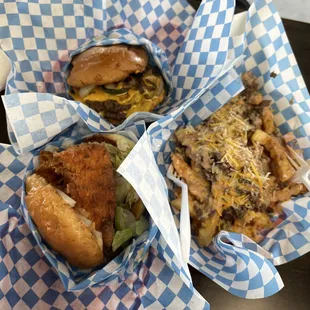 burgers and fries
