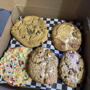 a variety of cookies in a box