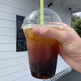 Seltzer Americano over ice w vanilla