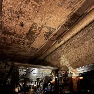the ceiling of a bar