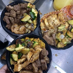 Three bowls different choice of meats. Fully customizable and they will change anything to make it to your liking