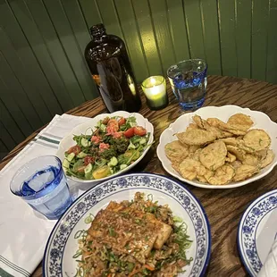 Falafel, fried pickles and fried rice.