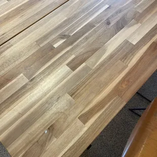 a close up of a wooden table