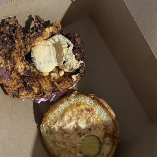 Chicken sandwich with barely any sauce on it