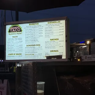 Street food truck Menu.