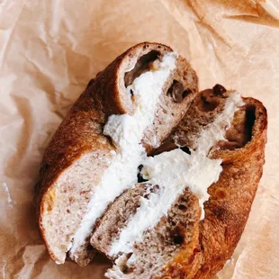 Cinnamon Raisin toasted with cream cheese