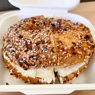 Everything Bagel with plain cream cheese.