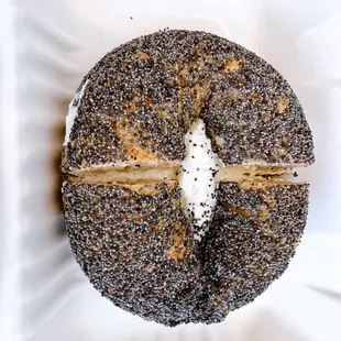 Poppy seed bagel with cream cheese