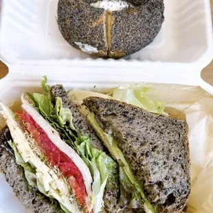 Bagel with cream cheese, smoke turkey sandwich