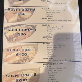 Sushi boat menu