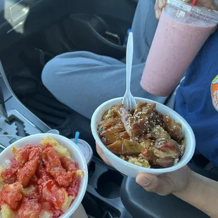 Chicken Teriyaki Chicken, Sweet and Sour Chicken Rice Bowl, Strawberry Banana Smoothie
