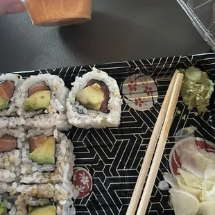 Tuna avocado and salmon avocado