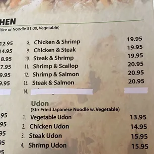 Hibachi menu