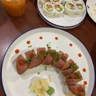Burning Man Roll, Smoked Salmon Roll, Thai Tea