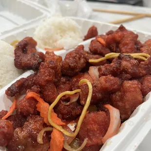 meat and vegetables in a styrofoam container