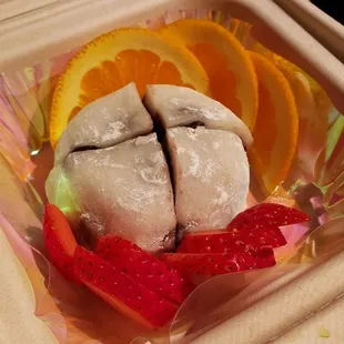 Daifuku ($5), vegan by default. Lovely, fragrant, fresh red bean mochi.