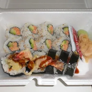 California rolls (top) and shrimp tempura rolls