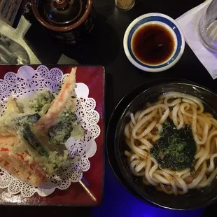 Delicious veggie tempura and Udon soup.