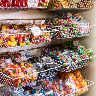 a display of candy and candis